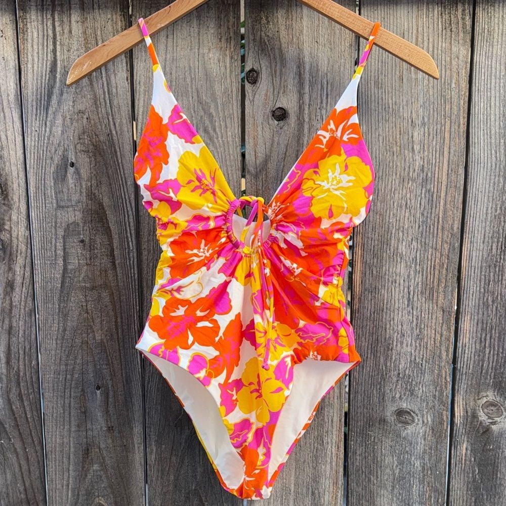 l*space Pink Orange Yellow Floral One-Piece Swimsuit - Picture 3 of 6